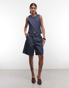 Noisy May Noisy May high rise tailored bermuda shorts in dark blue denim - part of a set