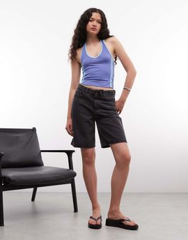 Noisy May Noisy May high waist longline loose short in black denim