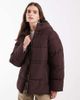 Noisy May Noisy May hooded puffer jacket with cinch waist in chocolate-Brown - 1