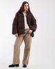 Noisy May Noisy May hooded puffer jacket with cinch waist in chocolate-Brown - 4