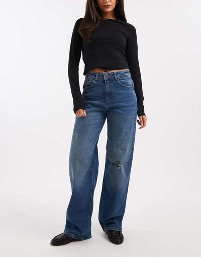 Noisy May Noisy May Josie high waist baggy jeans in mid blue denim