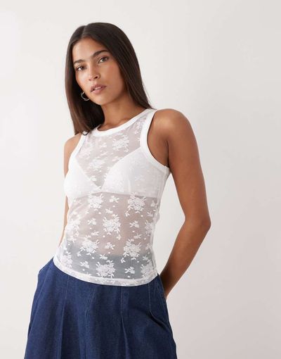 Noisy May Noisy May lace tank top in white