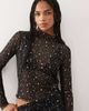 Noisy May Noisy May lettuce edge mesh top with silver stars print in black - 1