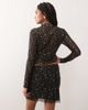 Noisy May Noisy May lettuce edge mesh top with silver stars print in black - 3