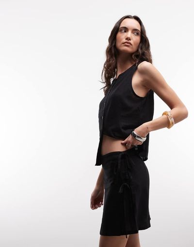 Noisy May Noisy May linen mix vest in black - part of a set