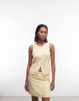 Noisy May Noisy May linen mix vest in buttermilk - part of a set-Yellow