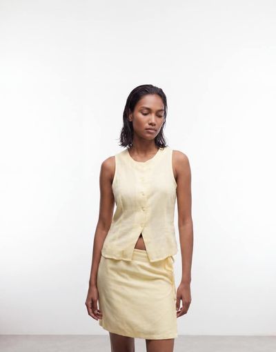 Noisy May Noisy May linen mix vest in buttermilk - part of a set-Yellow