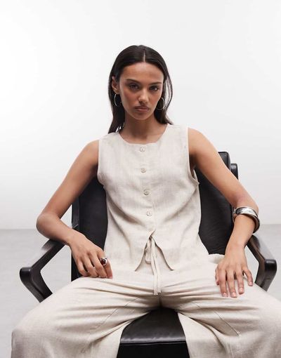 Noisy May Noisy May linen mix vest in oatmeal - part of a set-Neutral