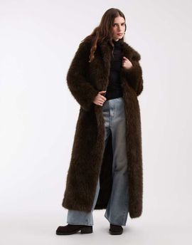 Noisy May Noisy May longline faux fur coat in chocolate-Brown