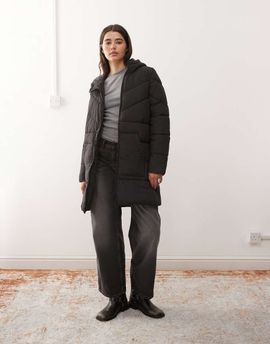 Noisy May Noisy May longline puffer coat with hood in black