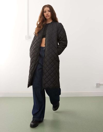 Noisy May Noisy May longline quilted jacket in black