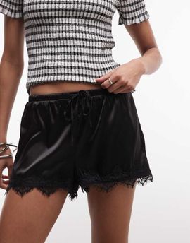 Noisy May Noisy May low rise satin shorts with lace hem in black