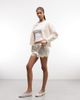 Noisy May Noisy May low rise satin shorts with lace hem in ivory-White - 2