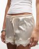 Noisy May Noisy May low rise satin shorts with lace hem in ivory-White - 3