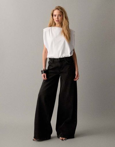 Noisy May Noisy May low rise wide leg jeans in black denim