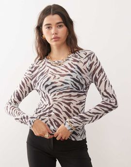 Noisy May Noisy May mesh top in black zebra