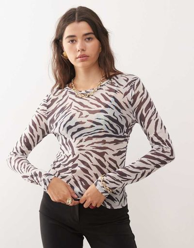 Noisy May Noisy May mesh top in black zebra