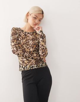 Noisy May Noisy May mesh top in leopard-Black