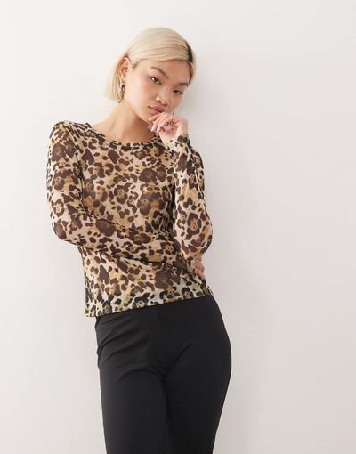 Noisy May Noisy May mesh top in leopard-Black