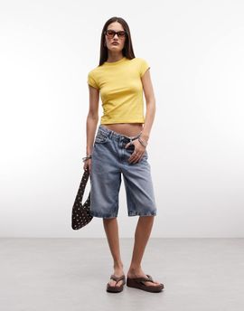 Noisy May Noisy May mid waist bermuda shorts in light blue denim