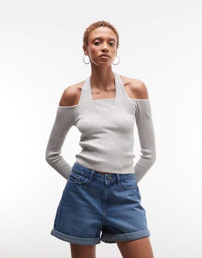 Noisy May Noisy May mid waist denim shorts in mid blue