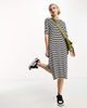 Noisy May Noisy May midi split T-shirt dress in black & white stripe-Multi - 1