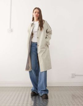 Noisy May Noisy May midi trench coat in beige-White