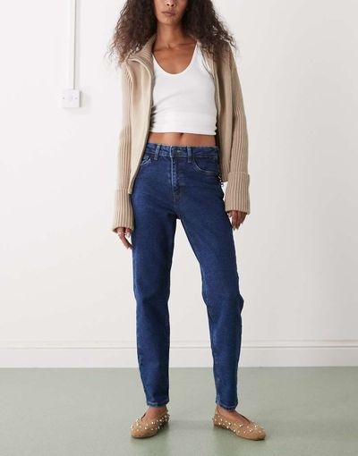 Noisy May Noisy May Moni high rise slim straight jeans in dark blue denim