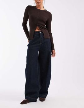Noisy May Noisy May Noah mid rise barrel jeans in dark rinse denim-Blue