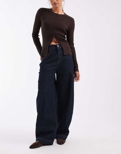 Noisy May Noisy May Noah mid waist barrel jeans in rinsed dark blue