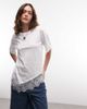 Noisy May Noisy May oversized asymetric t-shirt with lace hem in white - 1