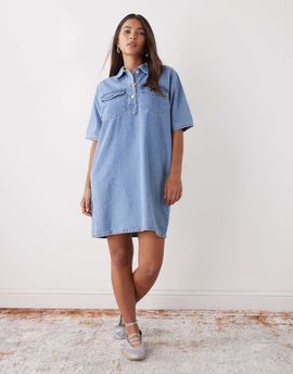 Noisy May Noisy May oversized boxy denim dress with pockets in light blue