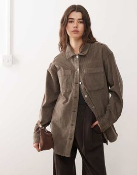 Noisy May Noisy May oversized corduroy shirt in light brown-Neutral