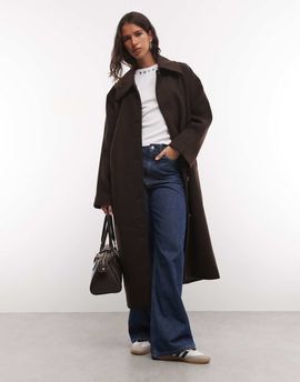 Noisy May Noisy May oversized dropped shoulders midaxi overcoat in chocolate-Brown