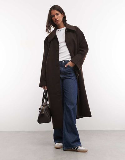 Noisy May Noisy May oversized dropped shoulders midaxi overcoat in chocolate-Brown