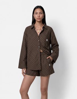 Noisy May Noisy May oversized shirt in chocolate polka - part of a set-Brown