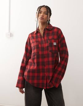 Noisy May Noisy May oversized shirt in red plaid