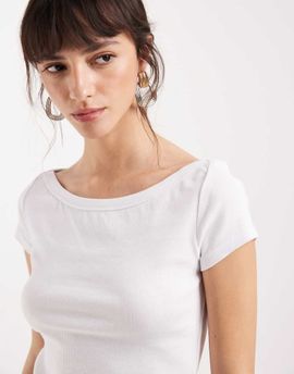 Noisy May Noisy May ribbed boat neck t-shirt in white