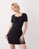 Noisy May Noisy May ribbed square neck mini skater dress with ruched detailing in black - 1