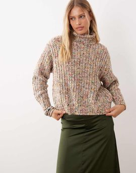 Noisy May Noisy May roll neck knit sweater in multicolored yarn-White