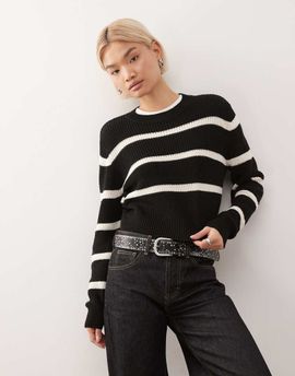 Noisy May Noisy May round neck sweater in black & cream stripe