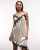 Noisy May Noisy May satin asym lace hem midi slip dress in cream-White - 2