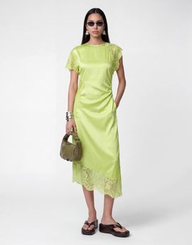 Noisy May Noisy May satin maxi dress with lace details in green