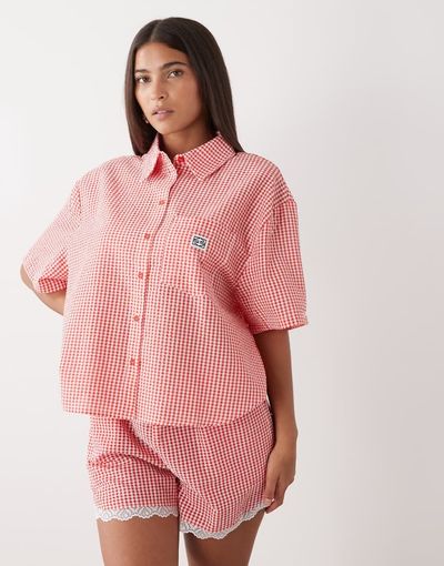 Noisy May Noisy May seersucker boxy shirt in red gingham - part of a set