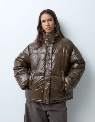 Noisy May Noisy May shiny puffer jacket in brown