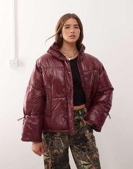 Noisy May Noisy May shiny puffer jacket in burgundy-Brown