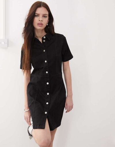 Noisy May Noisy May short sleeve denim mini dress in black