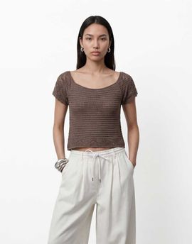 Noisy May Noisy May short sleeve knit top in brown