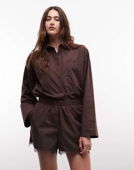 Noisy May Noisy May shorts with lace hem in chocolate - part of a set-Brown