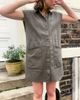 Noisy May Noisy May sleeveless denim pocket detail mini shirt dress in khaki-Green - 1